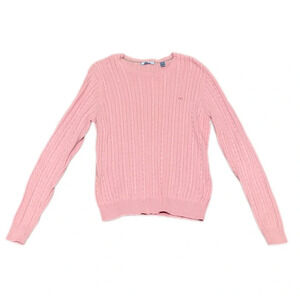 IZOD Pink 100% Cotton Cable Knit Crew Neck Sweater Women’s Large